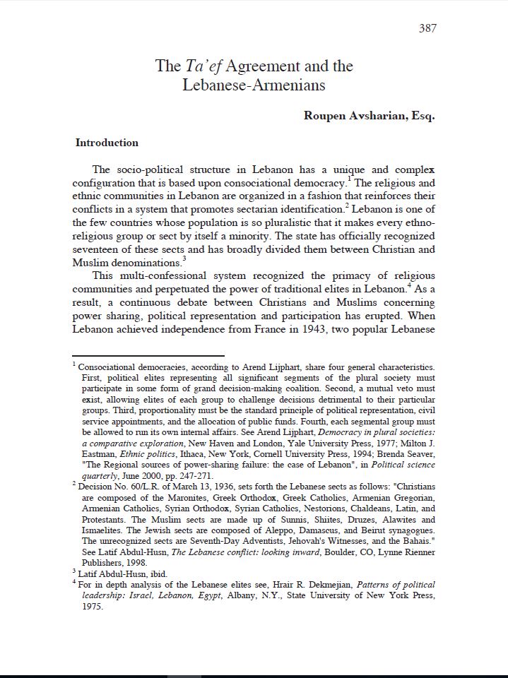 2009.RAvsharian.Taef Agreement and Lebanese Armenians (1)